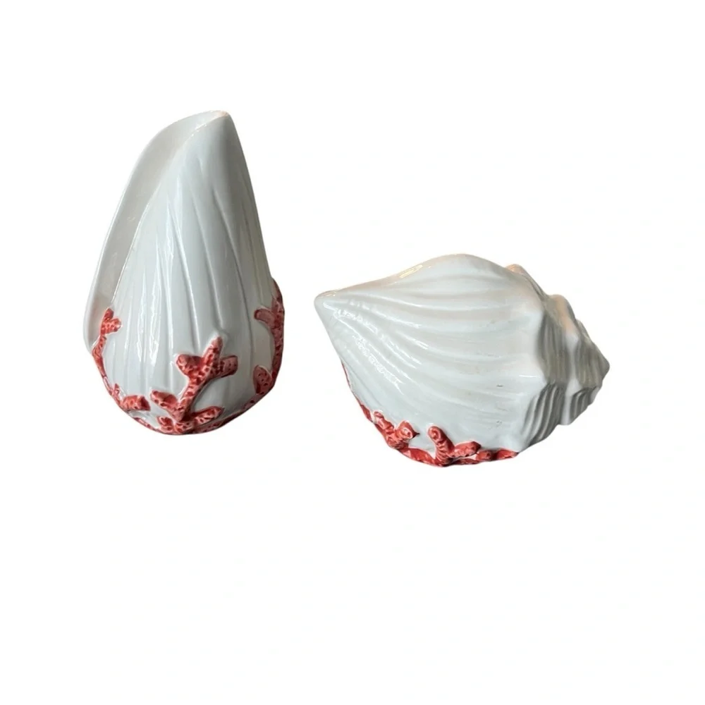 VINTAGE 1989 FITZ & FLOYD SEASHELL & CORAL SALT & PEPPER SHAKERS - JAPAN - EUC